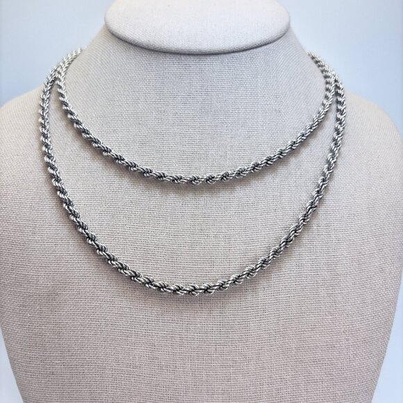VTG Sterling Silver 925 Rope Chain Italian Horn Tag Necklace Size 35.5" length - Picture 1 of 12